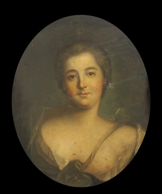 Follower of Jean Marc Nattier (1685-1766) Portrait of Duchesse de St Croix as Diana The Huntress painted to the oval 23.5 x 19in.